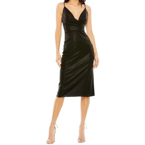 Ieena Mac Duggal dress spaghetti straps metallic black size 14 - Picture 1 of 8